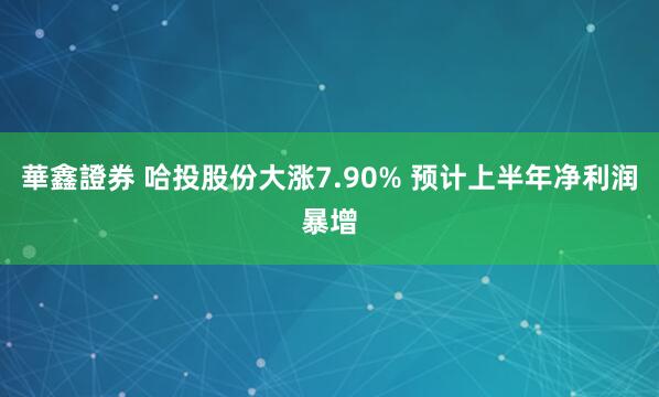 華鑫證券 哈投股份大涨7.90% 预计上半年净利润暴增